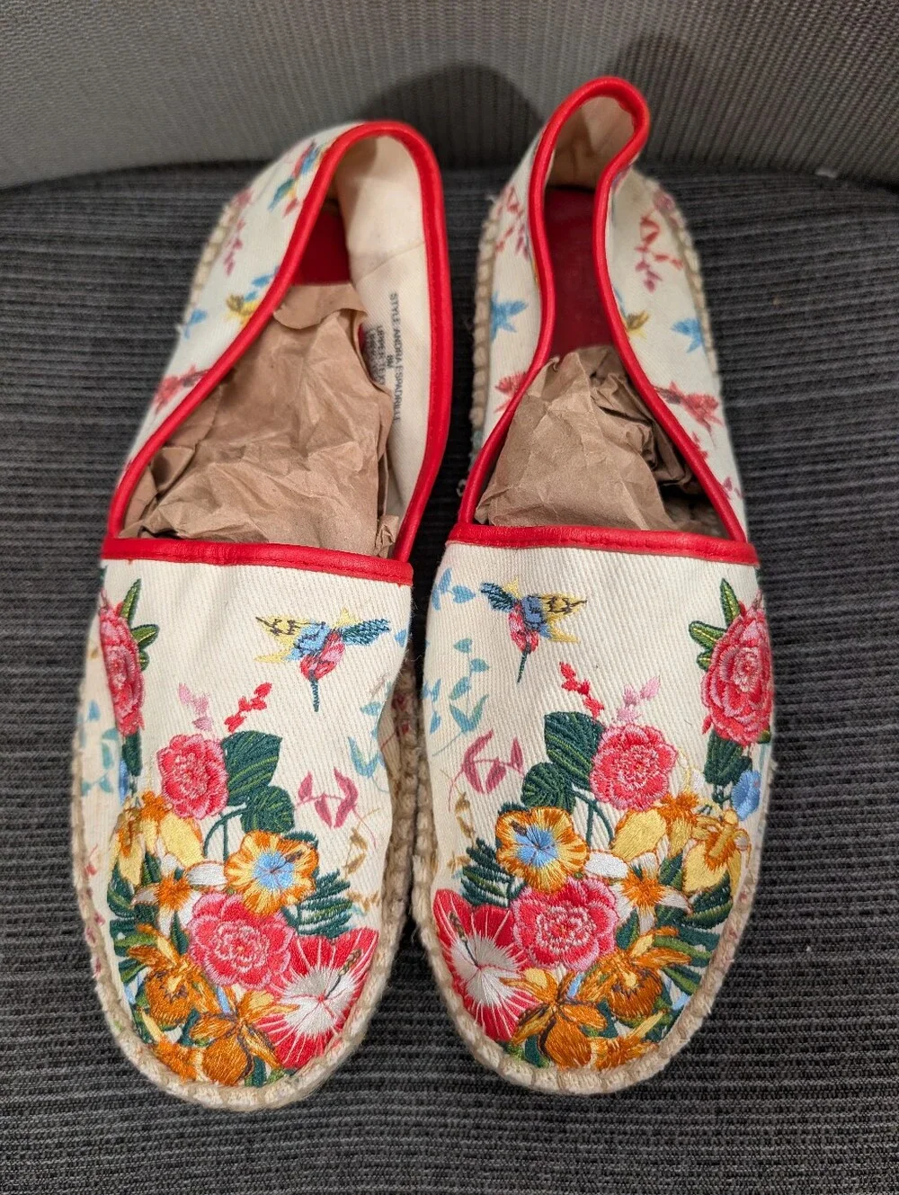 Johnny Was Andra Floral Embroidered Espadrille Flats Size 8 Boho Slip-On